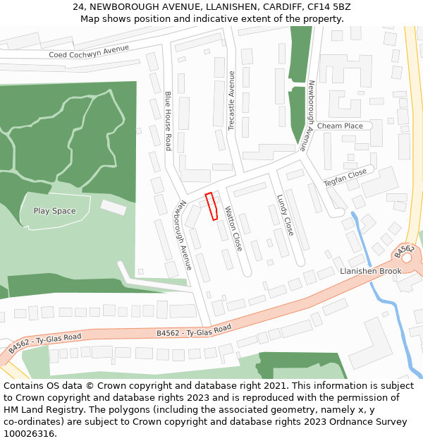24, NEWBOROUGH AVENUE, LLANISHEN, CARDIFF, CF14 5BZ: Location map and indicative extent of plot