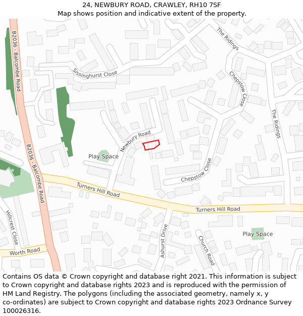 24, NEWBURY ROAD, CRAWLEY, RH10 7SF: Location map and indicative extent of plot