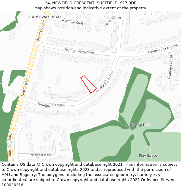 24, NEWFIELD CRESCENT, SHEFFIELD, S17 3DE: Location map and indicative extent of plot