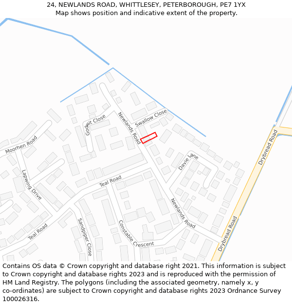 24, NEWLANDS ROAD, WHITTLESEY, PETERBOROUGH, PE7 1YX: Location map and indicative extent of plot