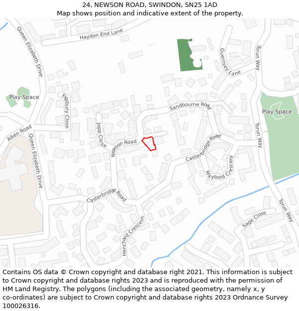 24, NEWSON ROAD, SWINDON, SN25 1AD: Location map and indicative extent of plot