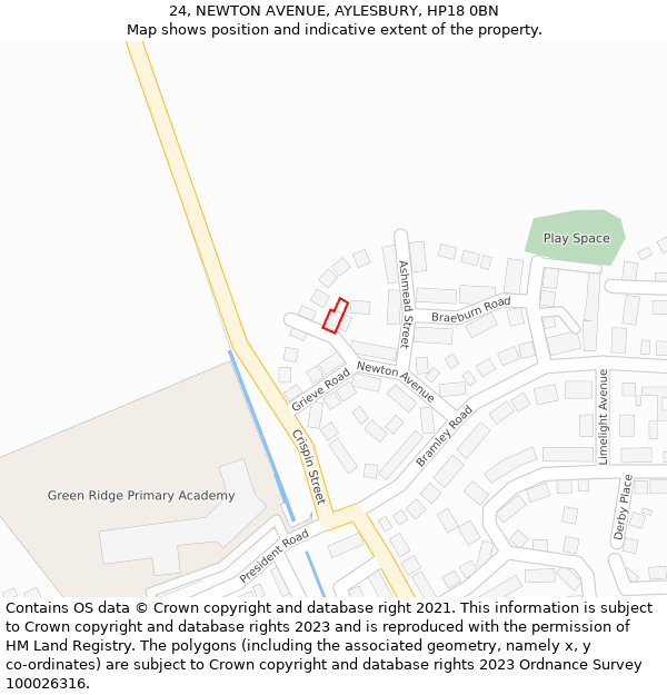 24, NEWTON AVENUE, AYLESBURY, HP18 0BN: Location map and indicative extent of plot
