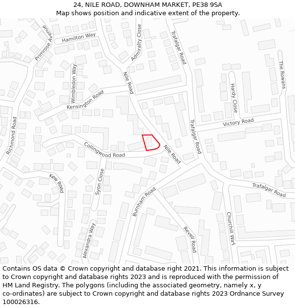 24, NILE ROAD, DOWNHAM MARKET, PE38 9SA: Location map and indicative extent of plot