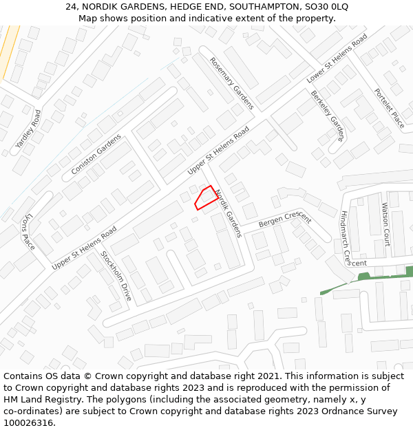 24, NORDIK GARDENS, HEDGE END, SOUTHAMPTON, SO30 0LQ: Location map and indicative extent of plot