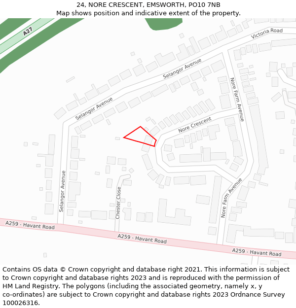24, NORE CRESCENT, EMSWORTH, PO10 7NB: Location map and indicative extent of plot