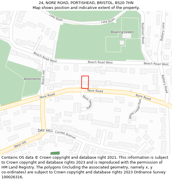 24, NORE ROAD, PORTISHEAD, BRISTOL, BS20 7HN: Location map and indicative extent of plot