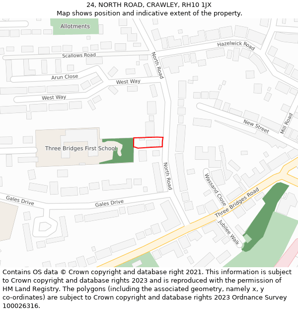 24, NORTH ROAD, CRAWLEY, RH10 1JX: Location map and indicative extent of plot