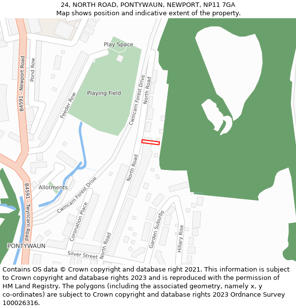 24, NORTH ROAD, PONTYWAUN, NEWPORT, NP11 7GA: Location map and indicative extent of plot