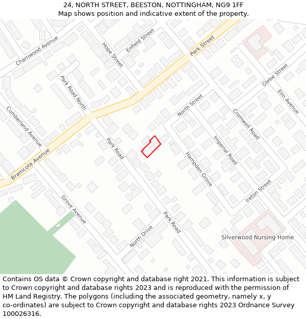 24, NORTH STREET, BEESTON, NOTTINGHAM, NG9 1FF: Location map and indicative extent of plot