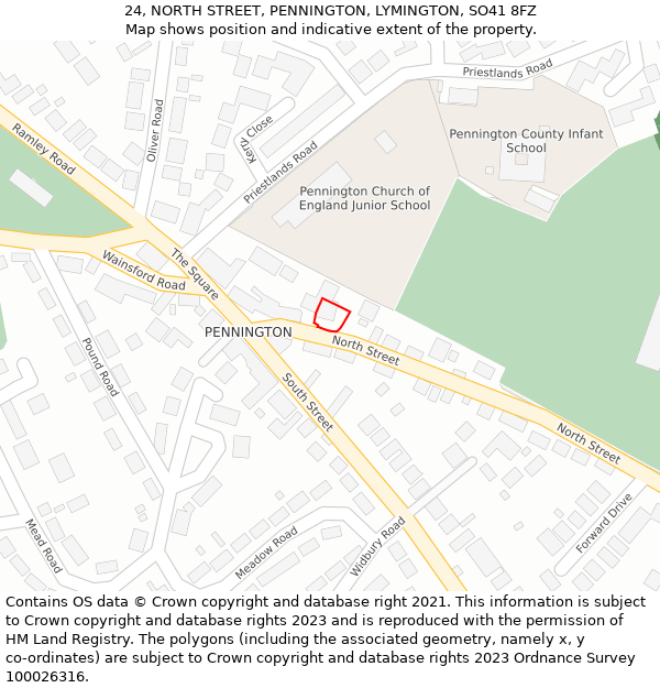 24, NORTH STREET, PENNINGTON, LYMINGTON, SO41 8FZ: Location map and indicative extent of plot