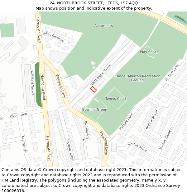 24, NORTHBROOK STREET, LEEDS, LS7 4QQ: Location map and indicative extent of plot