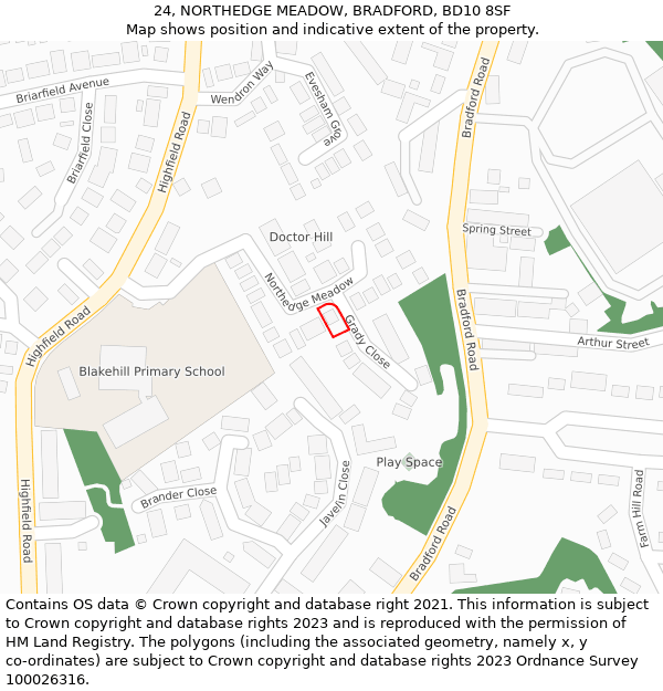24, NORTHEDGE MEADOW, BRADFORD, BD10 8SF: Location map and indicative extent of plot