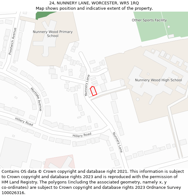 24, NUNNERY LANE, WORCESTER, WR5 1RQ: Location map and indicative extent of plot