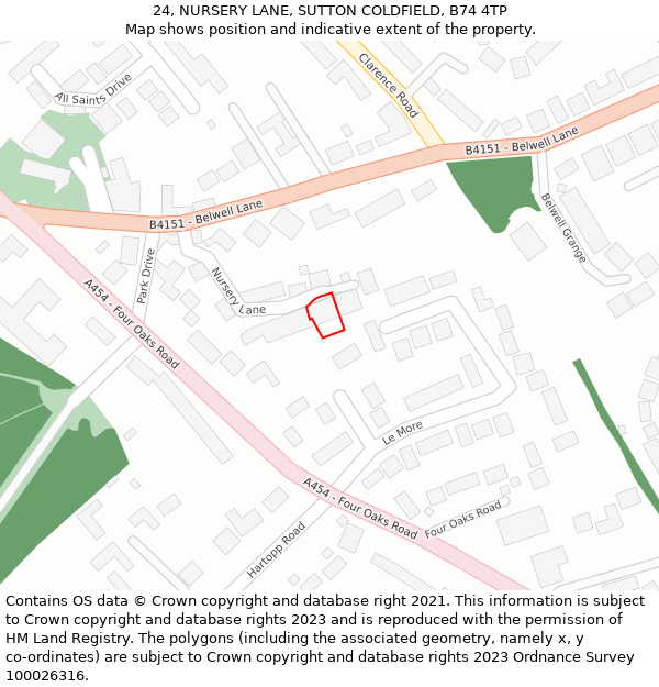 24, NURSERY LANE, SUTTON COLDFIELD, B74 4TP: Location map and indicative extent of plot