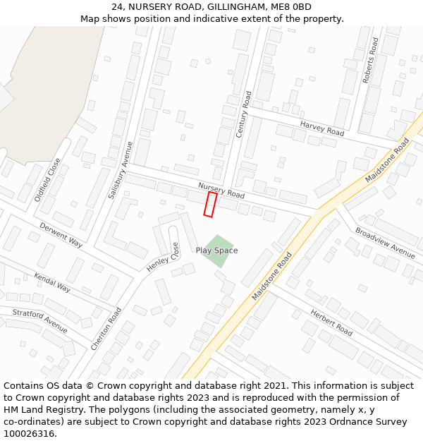 24, NURSERY ROAD, GILLINGHAM, ME8 0BD: Location map and indicative extent of plot