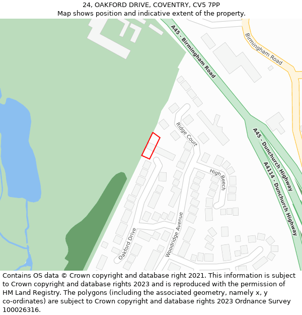 24, OAKFORD DRIVE, COVENTRY, CV5 7PP: Location map and indicative extent of plot