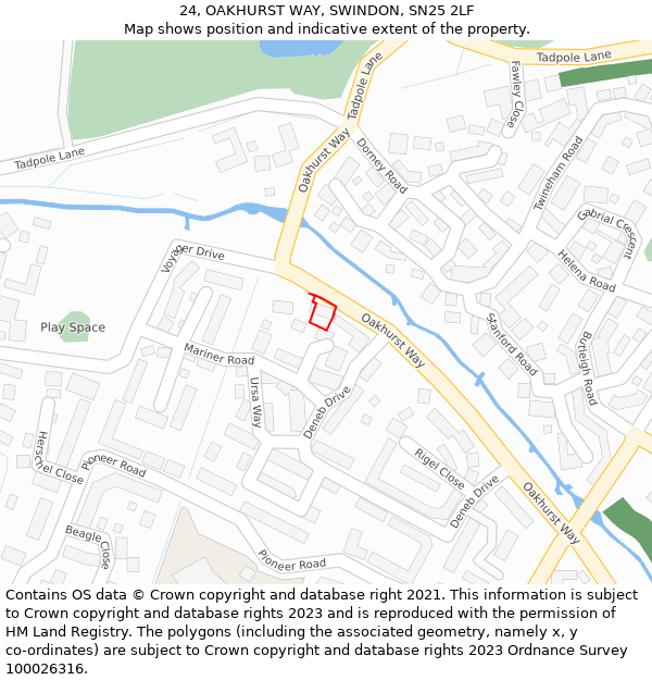 24, OAKHURST WAY, SWINDON, SN25 2LF: Location map and indicative extent of plot