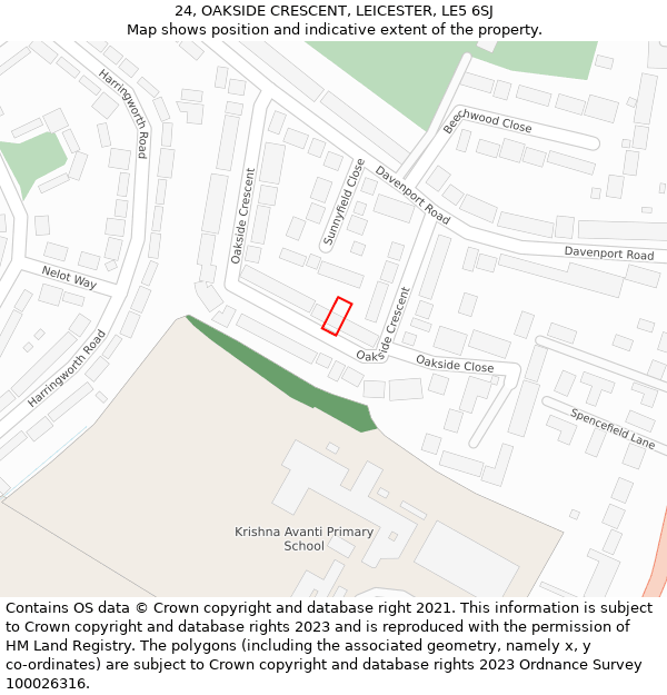 24, OAKSIDE CRESCENT, LEICESTER, LE5 6SJ: Location map and indicative extent of plot