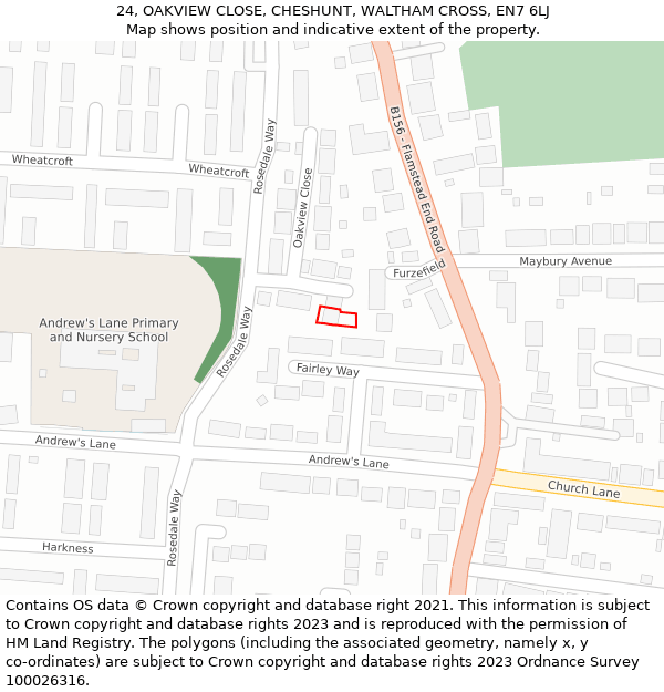 24, OAKVIEW CLOSE, CHESHUNT, WALTHAM CROSS, EN7 6LJ: Location map and indicative extent of plot