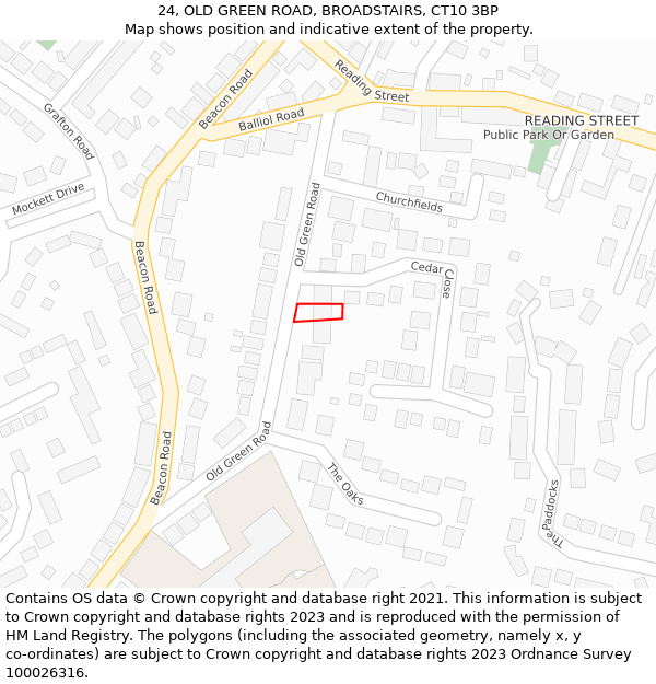 24, OLD GREEN ROAD, BROADSTAIRS, CT10 3BP: Location map and indicative extent of plot