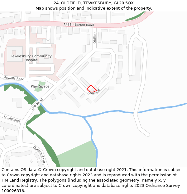 24, OLDFIELD, TEWKESBURY, GL20 5QX: Location map and indicative extent of plot