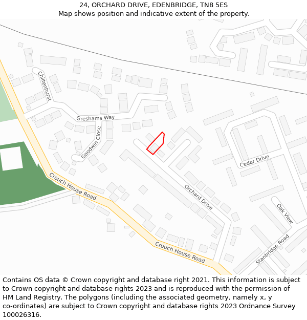 24, ORCHARD DRIVE, EDENBRIDGE, TN8 5ES: Location map and indicative extent of plot