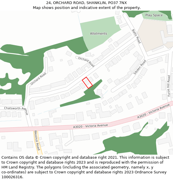 24, ORCHARD ROAD, SHANKLIN, PO37 7NX: Location map and indicative extent of plot