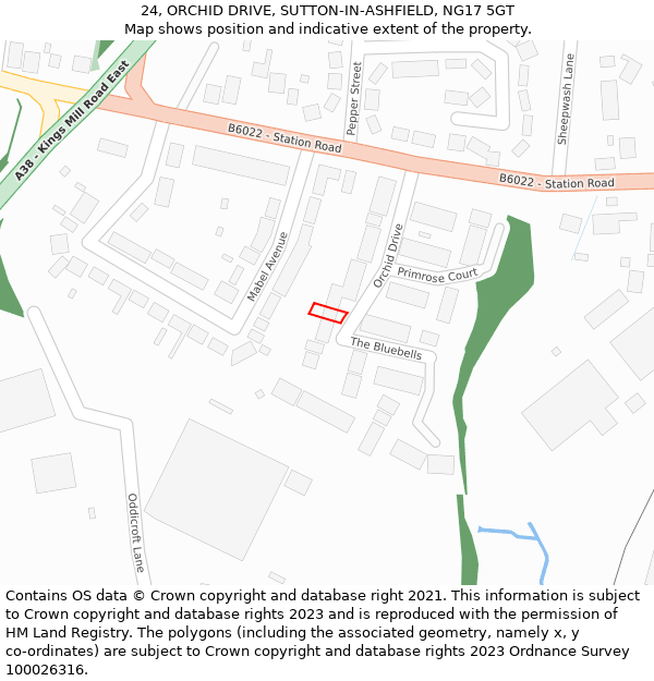 24, ORCHID DRIVE, SUTTON-IN-ASHFIELD, NG17 5GT: Location map and indicative extent of plot