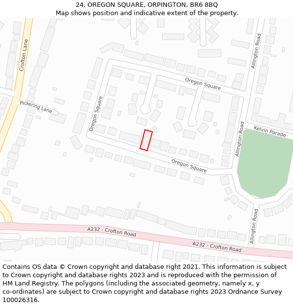 24, OREGON SQUARE, ORPINGTON, BR6 8BQ: Location map and indicative extent of plot