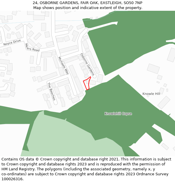 24, OSBORNE GARDENS, FAIR OAK, EASTLEIGH, SO50 7NP: Location map and indicative extent of plot