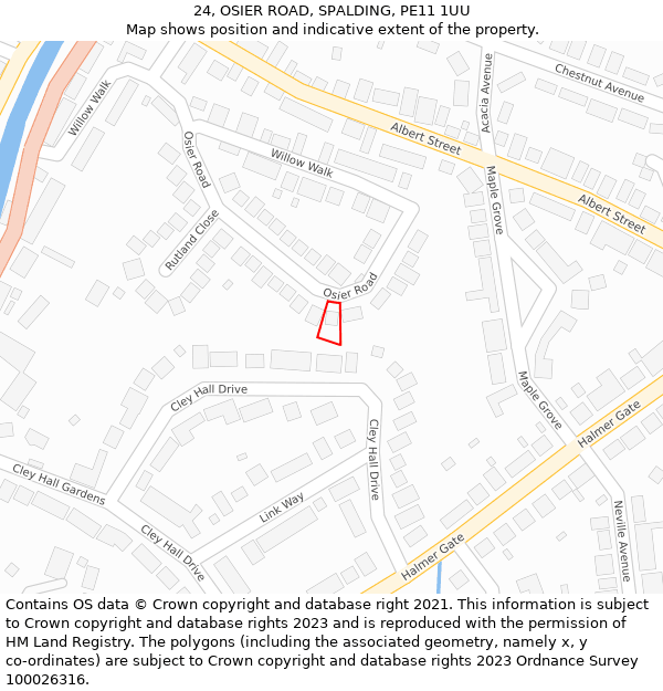 24, OSIER ROAD, SPALDING, PE11 1UU: Location map and indicative extent of plot