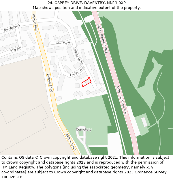 24, OSPREY DRIVE, DAVENTRY, NN11 0XP: Location map and indicative extent of plot