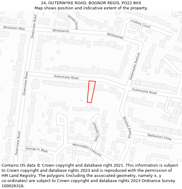 24, OUTERWYKE ROAD, BOGNOR REGIS, PO22 8HX: Location map and indicative extent of plot