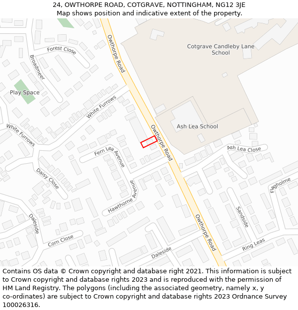 24, OWTHORPE ROAD, COTGRAVE, NOTTINGHAM, NG12 3JE: Location map and indicative extent of plot