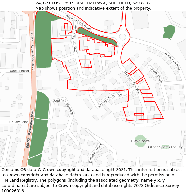 24, OXCLOSE PARK RISE, HALFWAY, SHEFFIELD, S20 8GW: Location map and indicative extent of plot