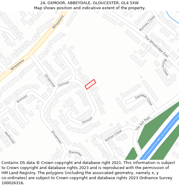 24, OXMOOR, ABBEYDALE, GLOUCESTER, GL4 5XW: Location map and indicative extent of plot