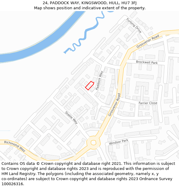 24, PADDOCK WAY, KINGSWOOD, HULL, HU7 3FJ: Location map and indicative extent of plot