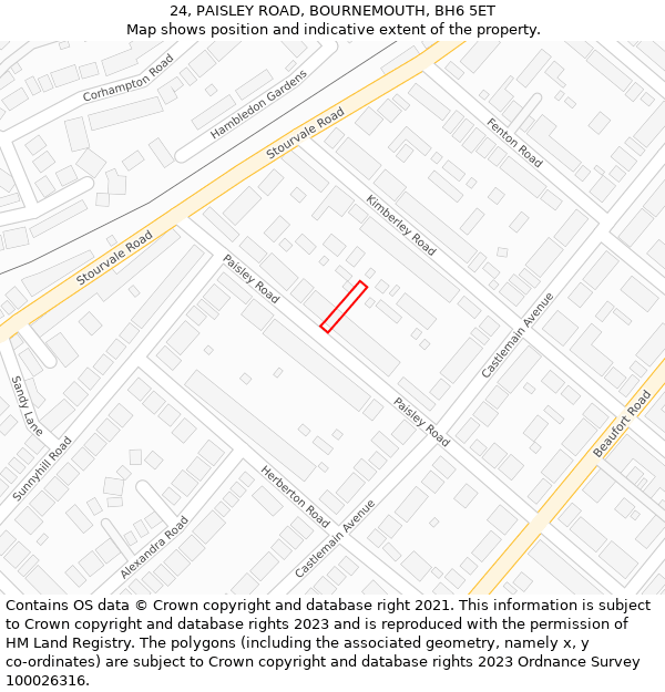 24, PAISLEY ROAD, BOURNEMOUTH, BH6 5ET: Location map and indicative extent of plot