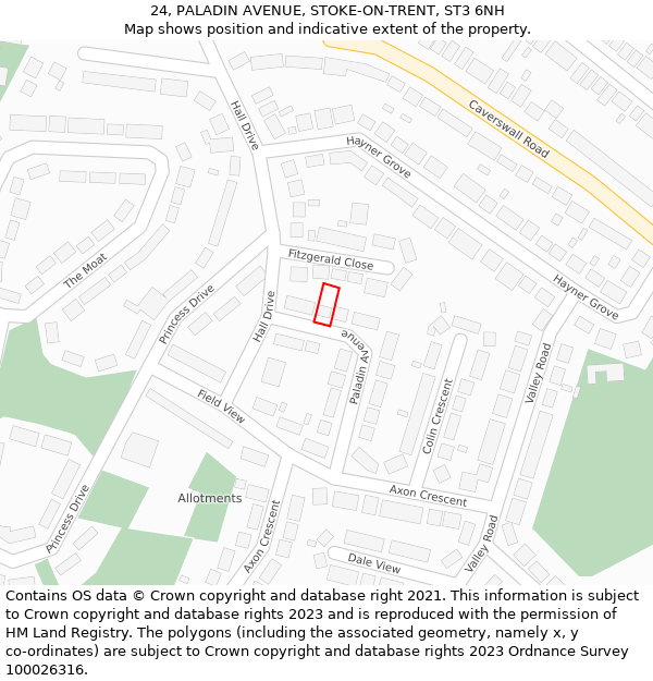 24, PALADIN AVENUE, STOKE-ON-TRENT, ST3 6NH: Location map and indicative extent of plot