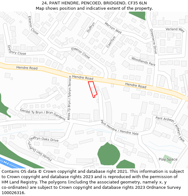 24, PANT HENDRE, PENCOED, BRIDGEND, CF35 6LN: Location map and indicative extent of plot