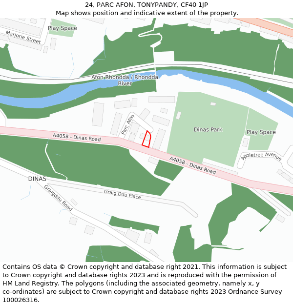 24, PARC AFON, TONYPANDY, CF40 1JP: Location map and indicative extent of plot