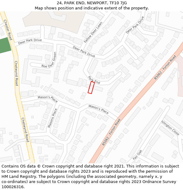 24, PARK END, NEWPORT, TF10 7JG: Location map and indicative extent of plot