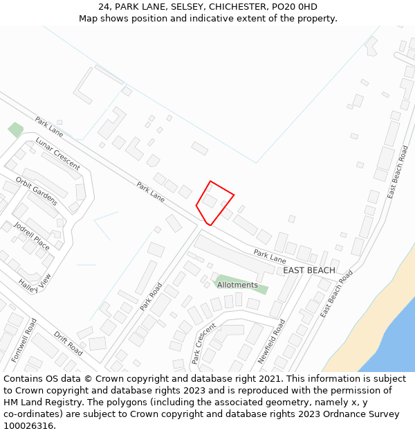 24, PARK LANE, SELSEY, CHICHESTER, PO20 0HD: Location map and indicative extent of plot