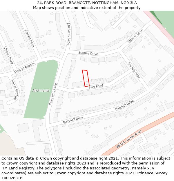 24, PARK ROAD, BRAMCOTE, NOTTINGHAM, NG9 3LA: Location map and indicative extent of plot