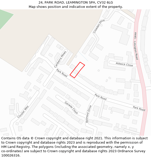 24, PARK ROAD, LEAMINGTON SPA, CV32 6LG: Location map and indicative extent of plot