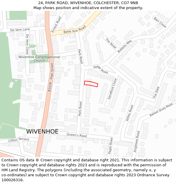 24, PARK ROAD, WIVENHOE, COLCHESTER, CO7 9NB: Location map and indicative extent of plot