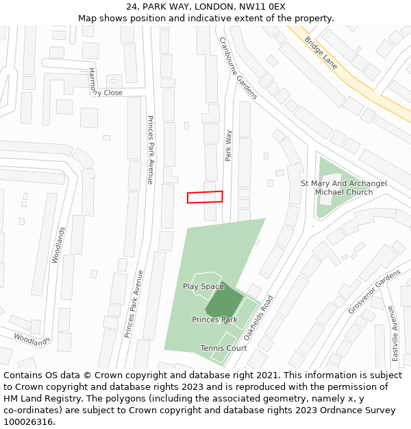 24, PARK WAY, LONDON, NW11 0EX: Location map and indicative extent of plot