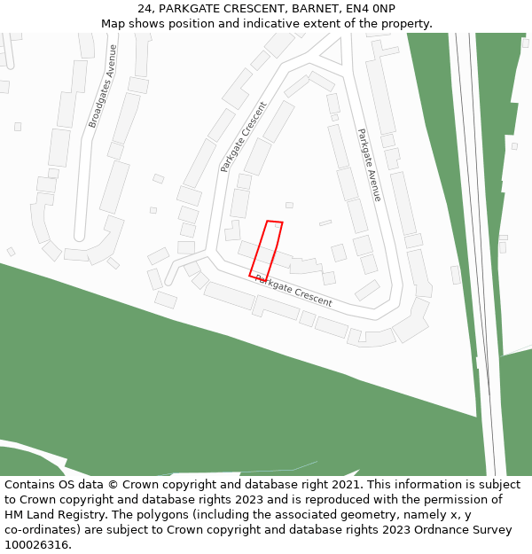 24, PARKGATE CRESCENT, BARNET, EN4 0NP: Location map and indicative extent of plot