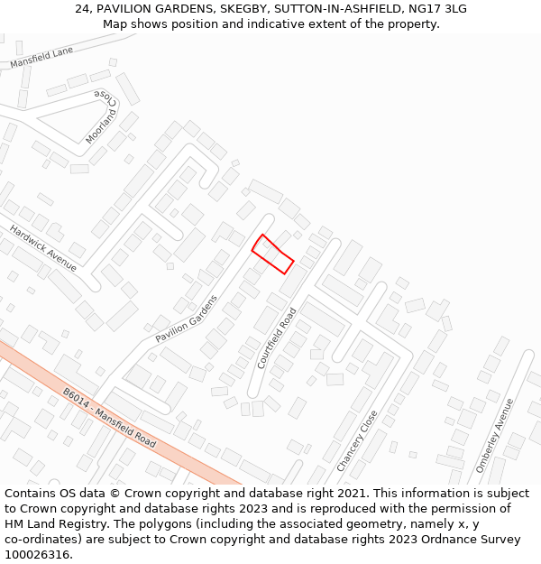 24, PAVILION GARDENS, SKEGBY, SUTTON-IN-ASHFIELD, NG17 3LG: Location map and indicative extent of plot