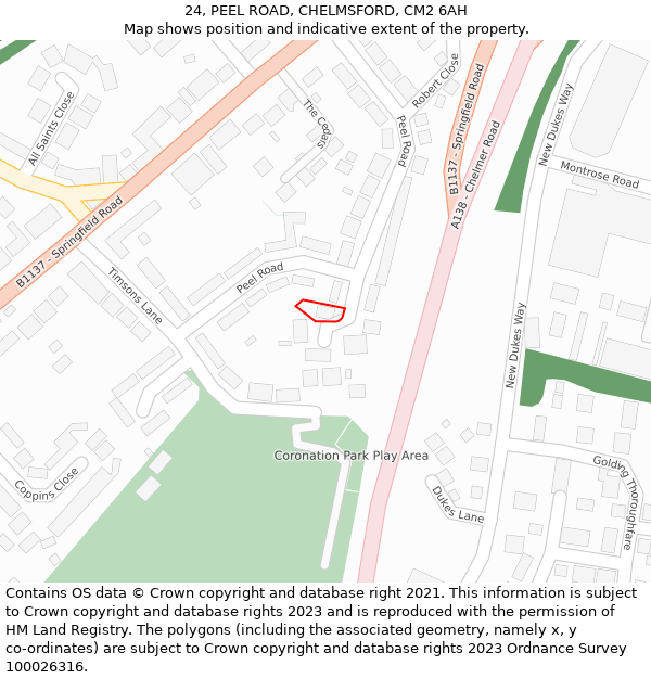 24, PEEL ROAD, CHELMSFORD, CM2 6AH: Location map and indicative extent of plot